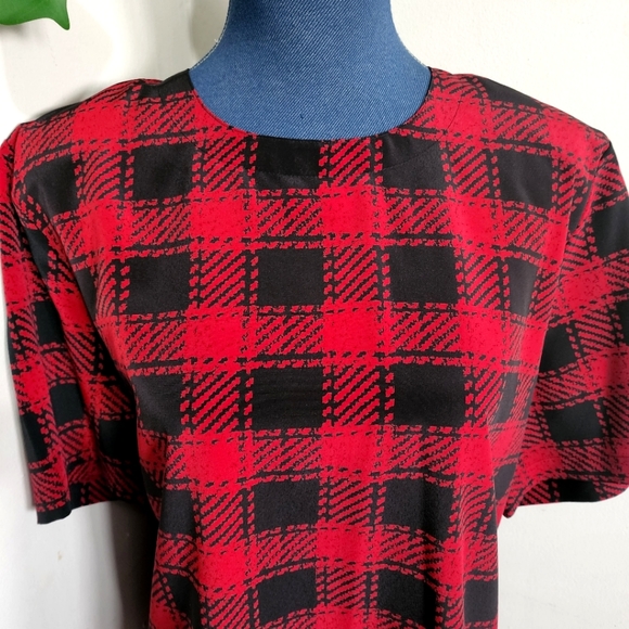 Vintage Buffalo Plaid Short Sleeve Blouse Top - Picture 2 of 6